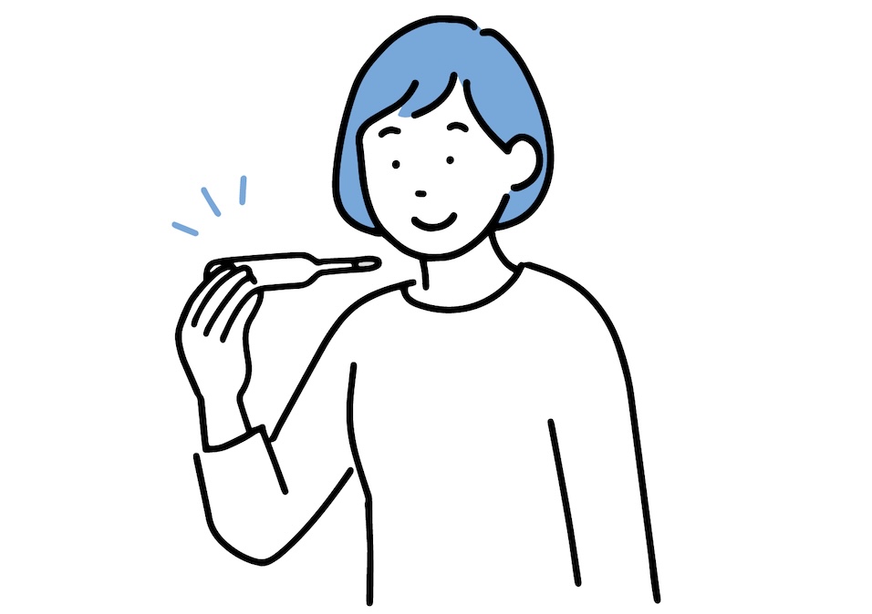熱を測って体調を確認する女性のイラスト