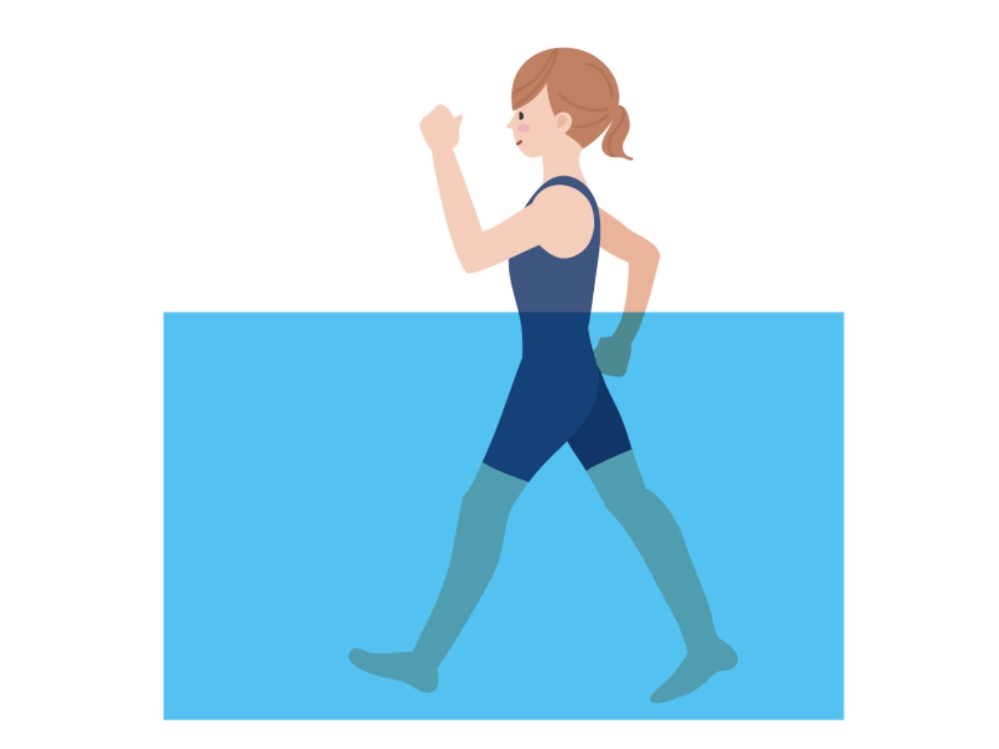 水中ウォーキング　プールで歩く女性のイラスト　運動