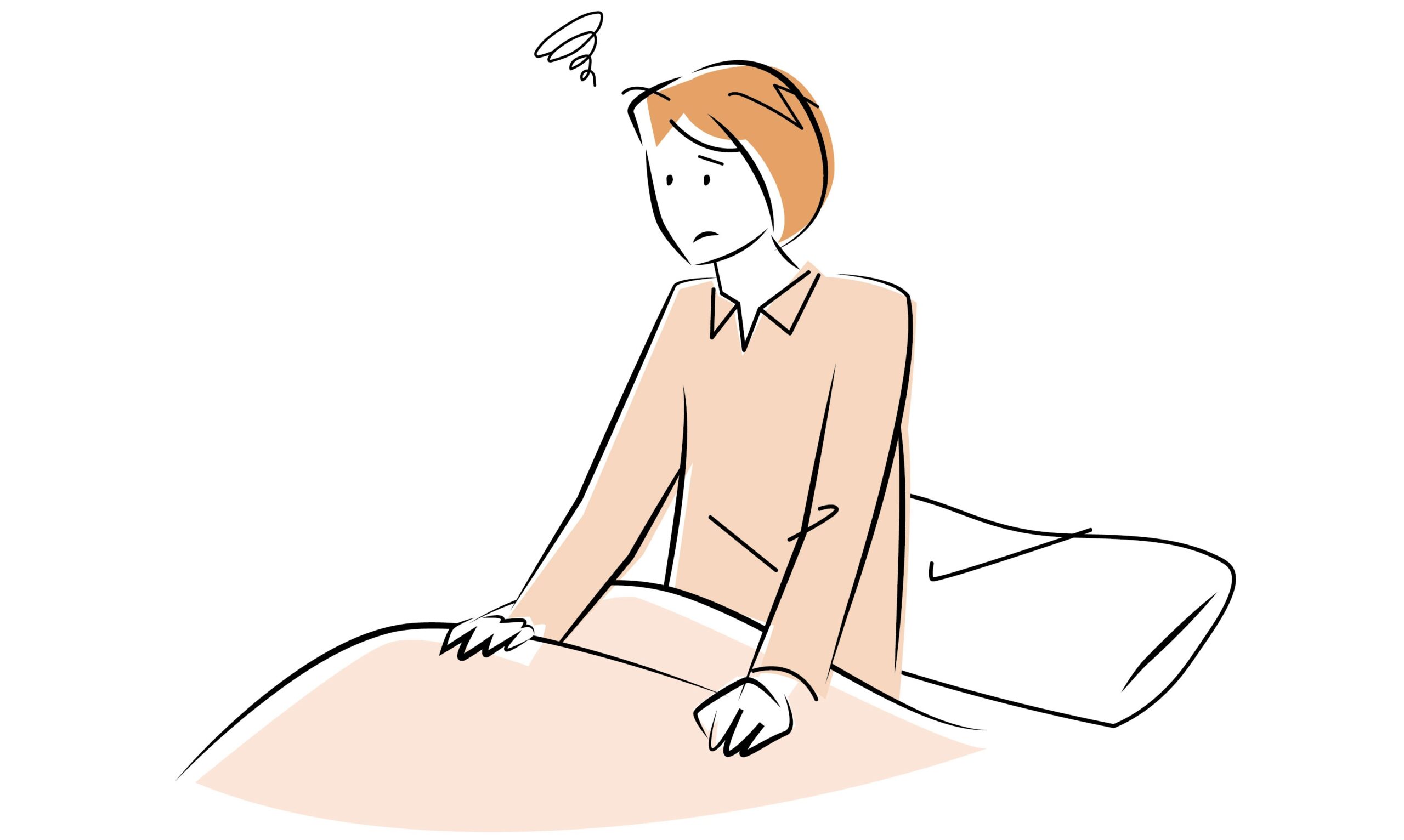 不調を感じる女性　ベッド　寝起き