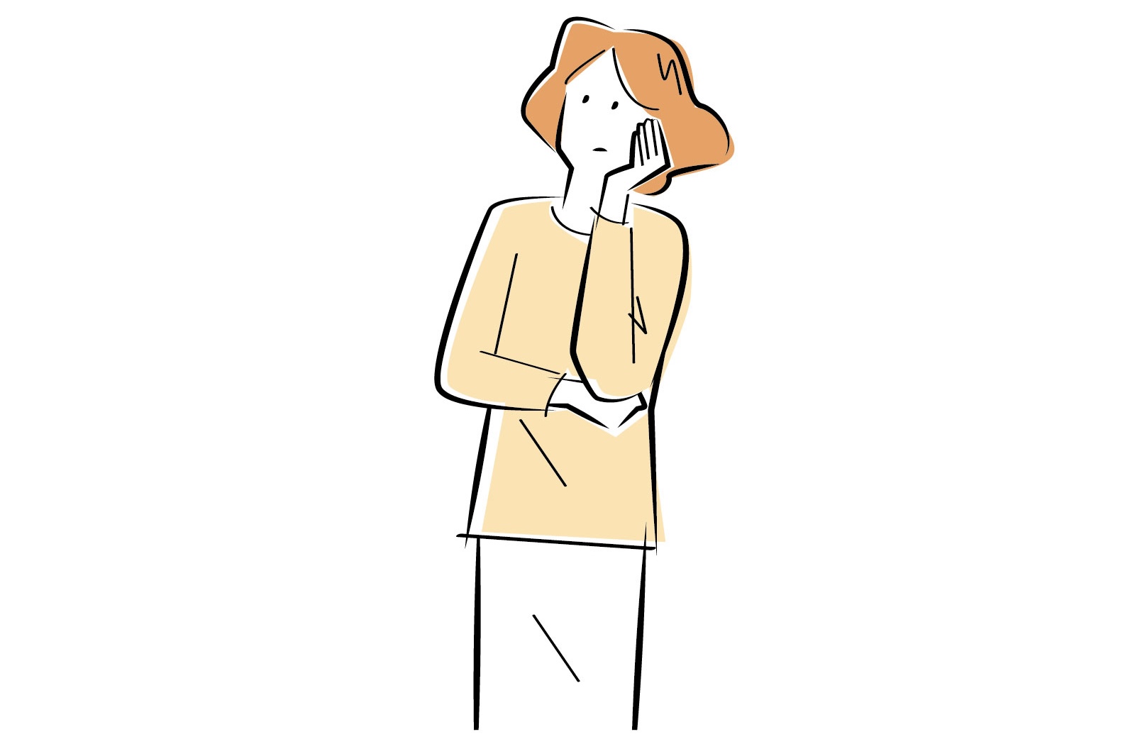 考え事をする女性　悩む　イラスト
