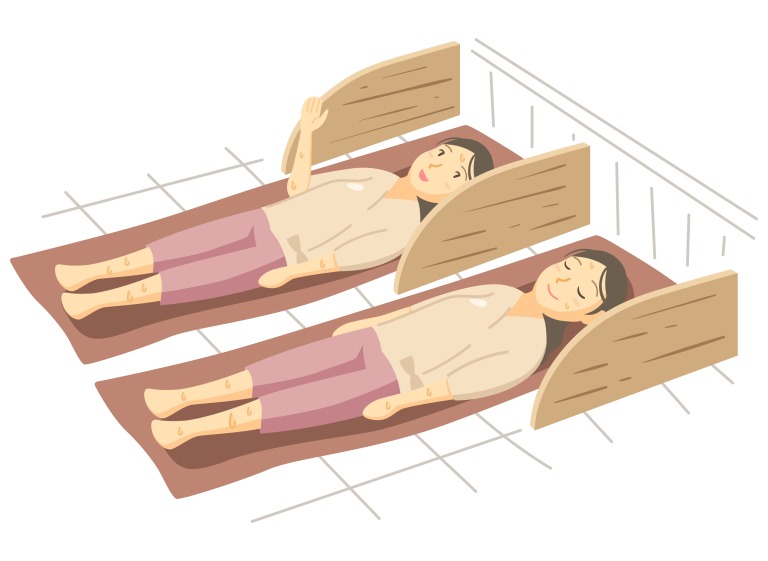 岩盤浴を楽しむ女性たち　イラスト