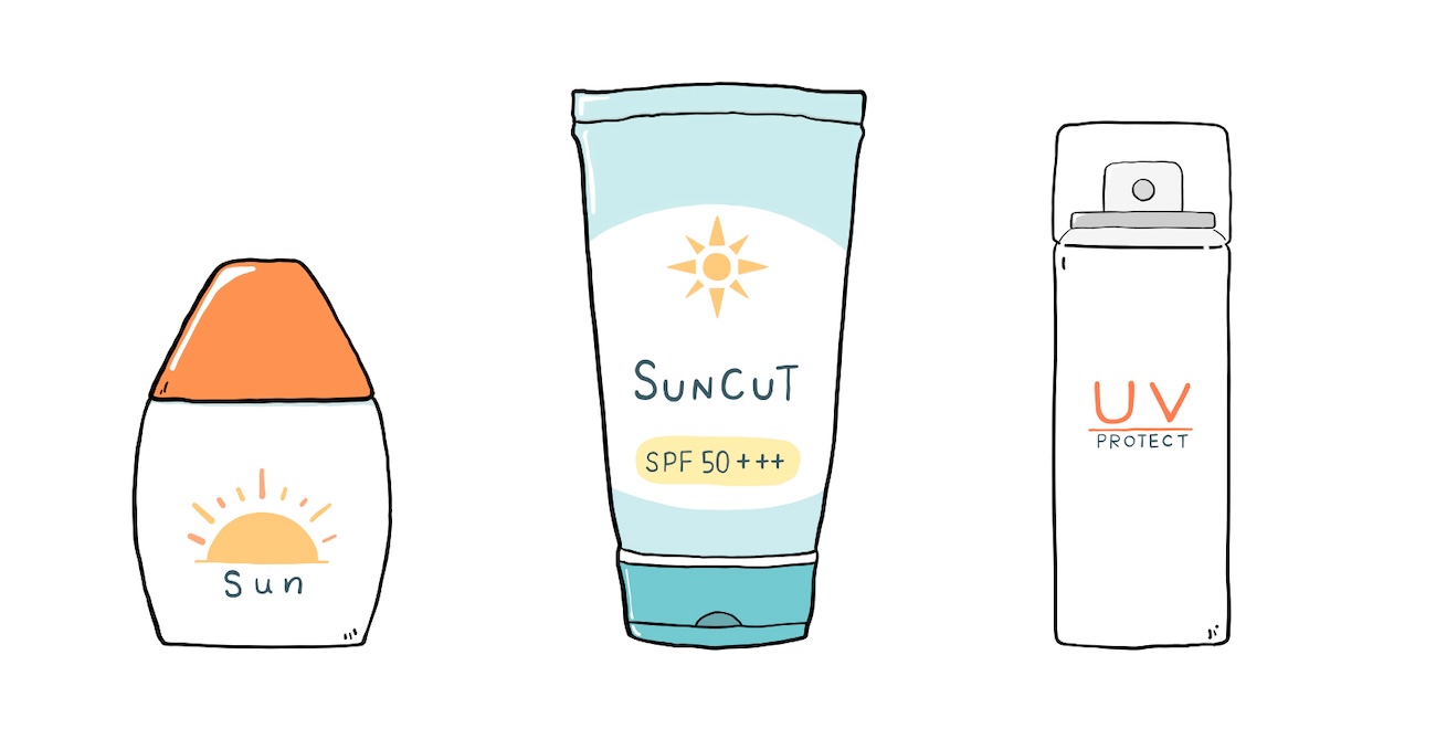 3種類の日焼け止め イラスト