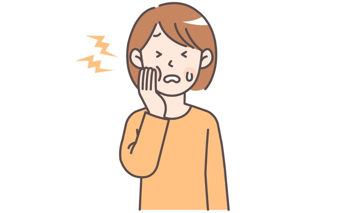 口の中が痛い人　口を抑える人のイラスト
