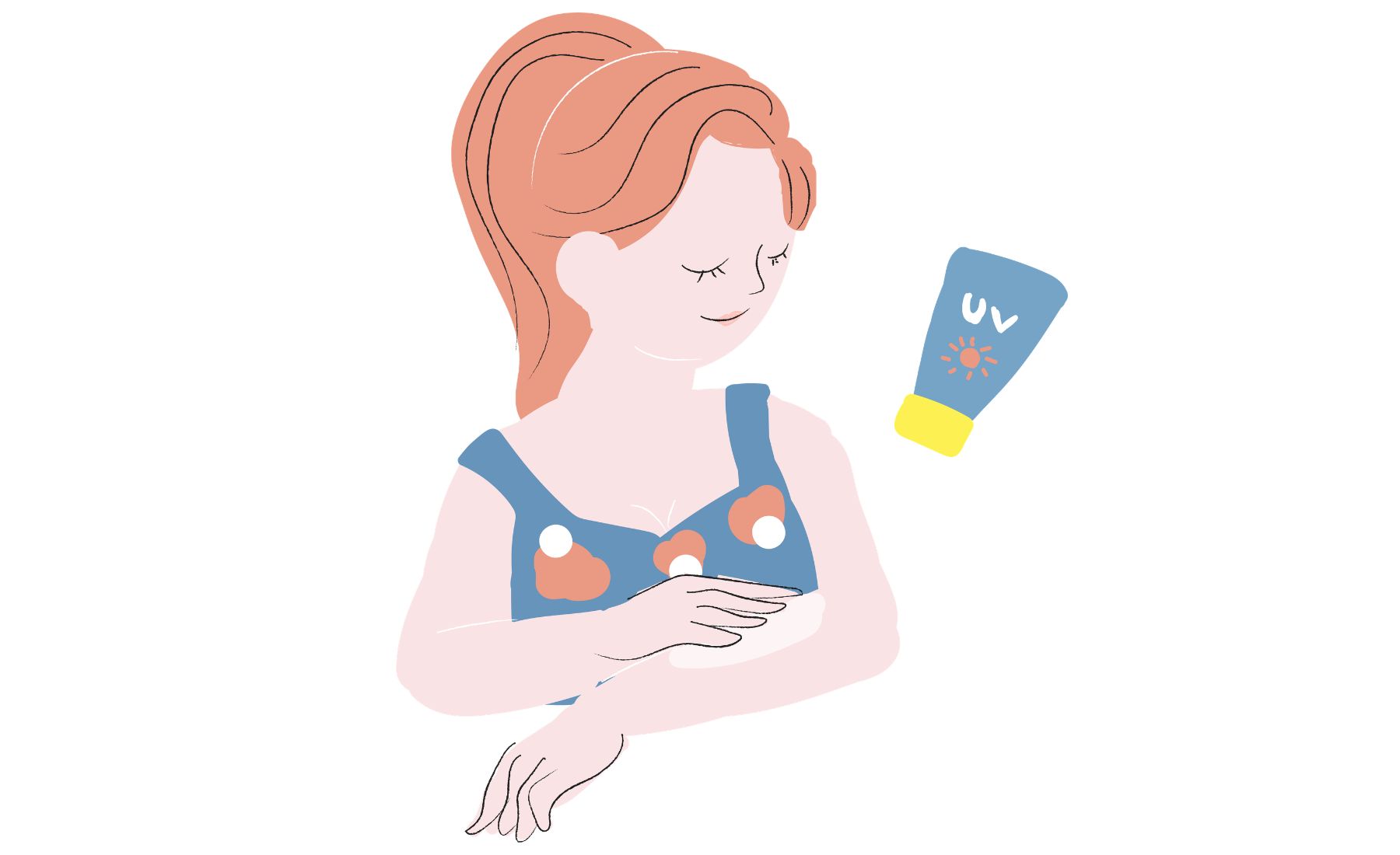 日焼け止めを塗る女性 イラスト