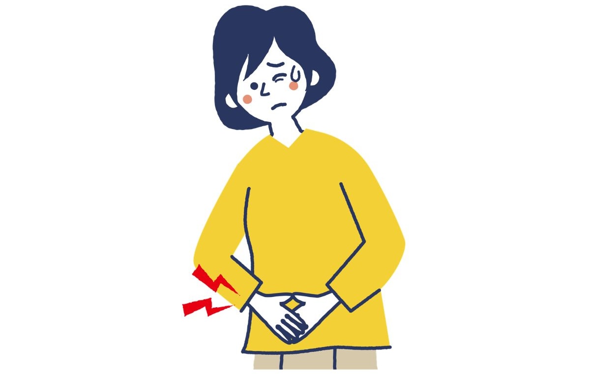 腹痛イメージ　お腹を抑える女性のイラスト