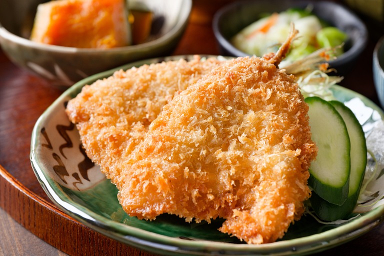 アジフライ定食のアジフライアップ