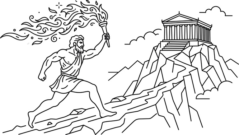 古代ギリシャのマラソンの始まりイメージ　聖火を持って走る男性のイラスト
